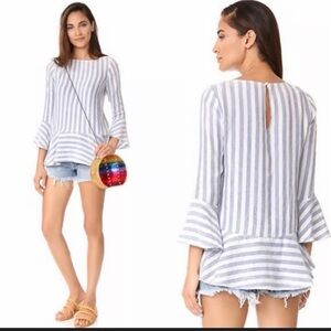 Alice + Olivia Doyle Blue & White Striped Linen Blend Blouson Top Small